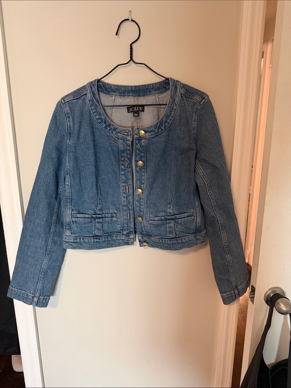 J. Crew Women's Light Blue Denim Collarless Cropped Jacket